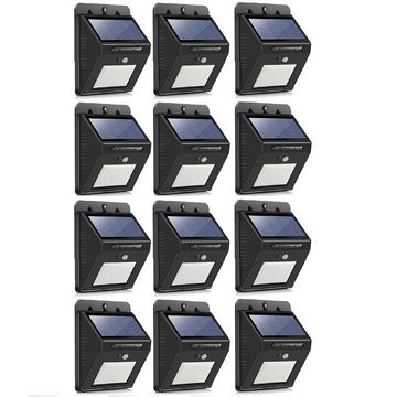 SQI. 25 Led Solar Powered LED Wall Light with Dim mode, PIR sensor+Night sensor Pack 12