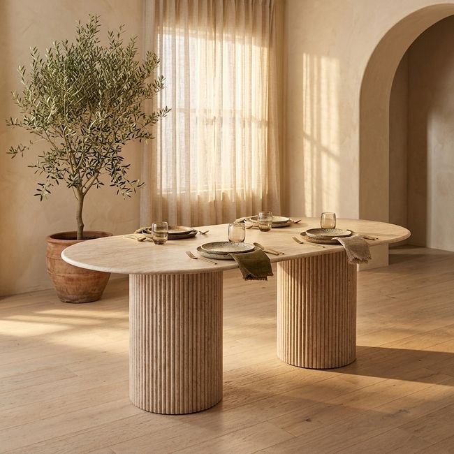 KC FURN-Linden 180cm Travertine Dining Table