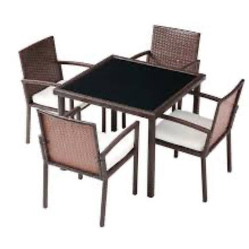 5Pc Rattan Patio Dining Set with Cushions