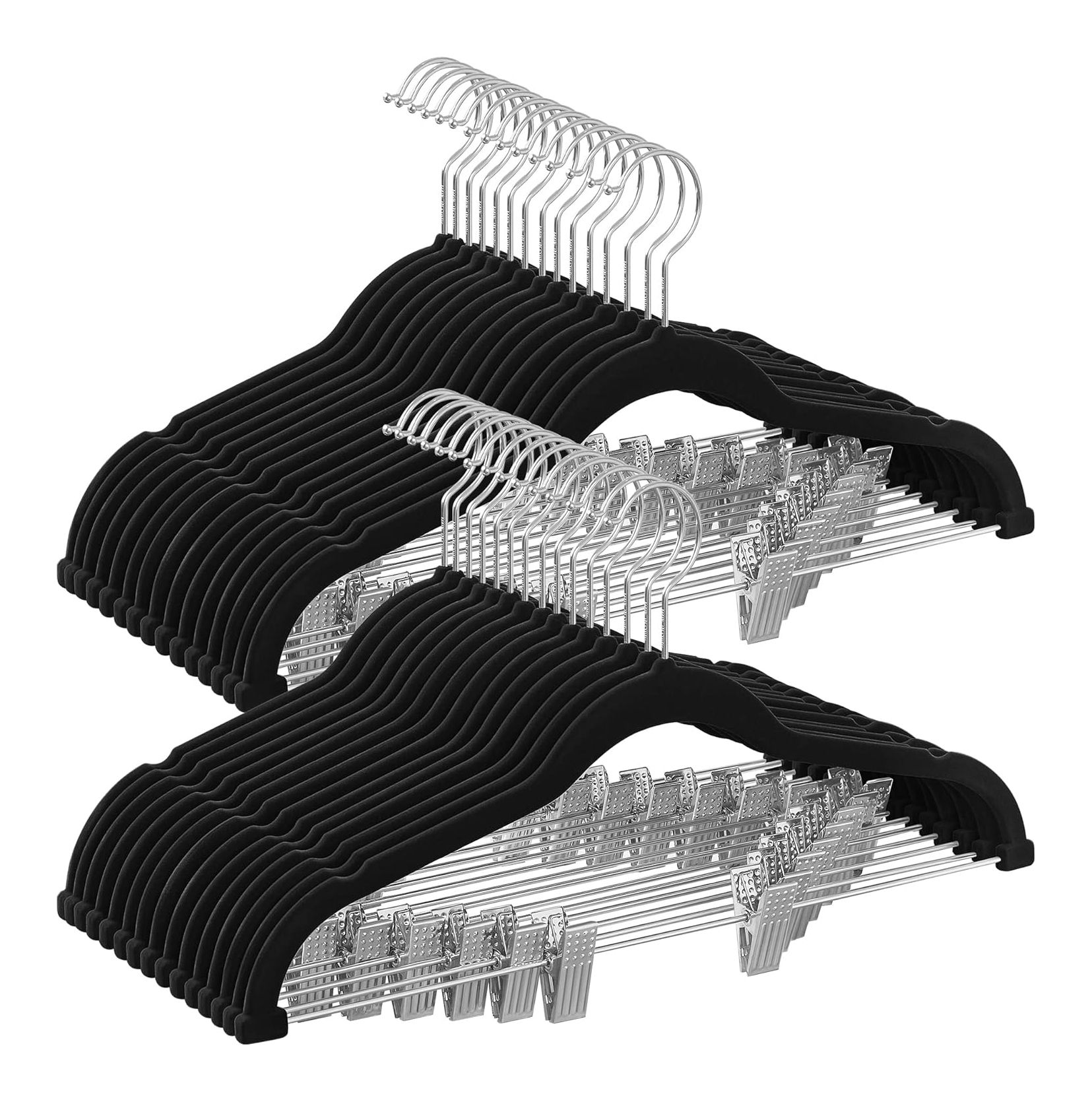 Velvet Hangers with Adjustable Clips - Pack of 30