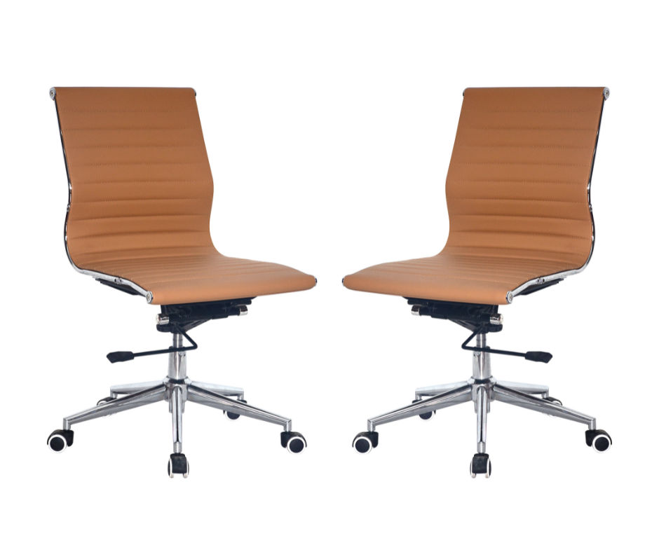 TOCC Ribbed Medium Back Office Chair - NO ARMS - Camel - Set of 2