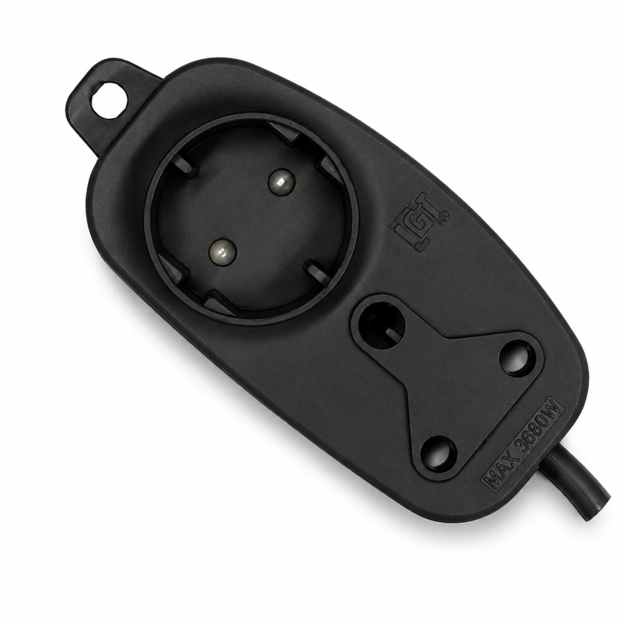 Electrosense 10m 10A Extension Cord with Schuko and 3-Pin Plug Black