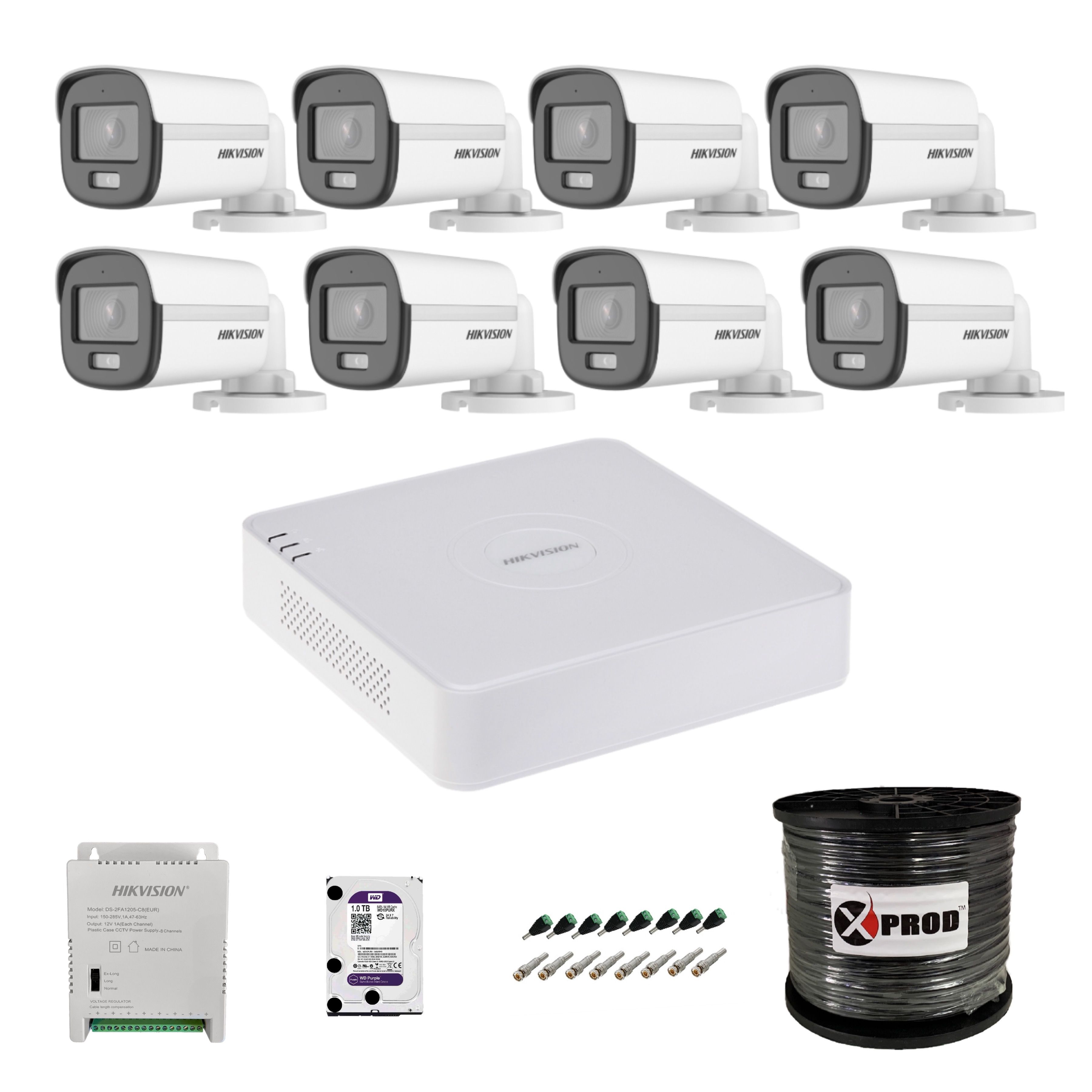 Hikvision 8 Channel 1080p ColorVu Smart Hybrid Audio Complete Kit