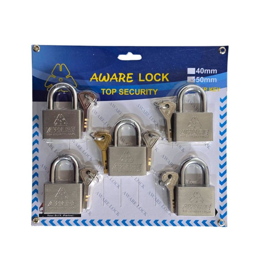 AWARE - Security Padlock Set - Individual Keys with Master Key 50mm x 5 Pcs