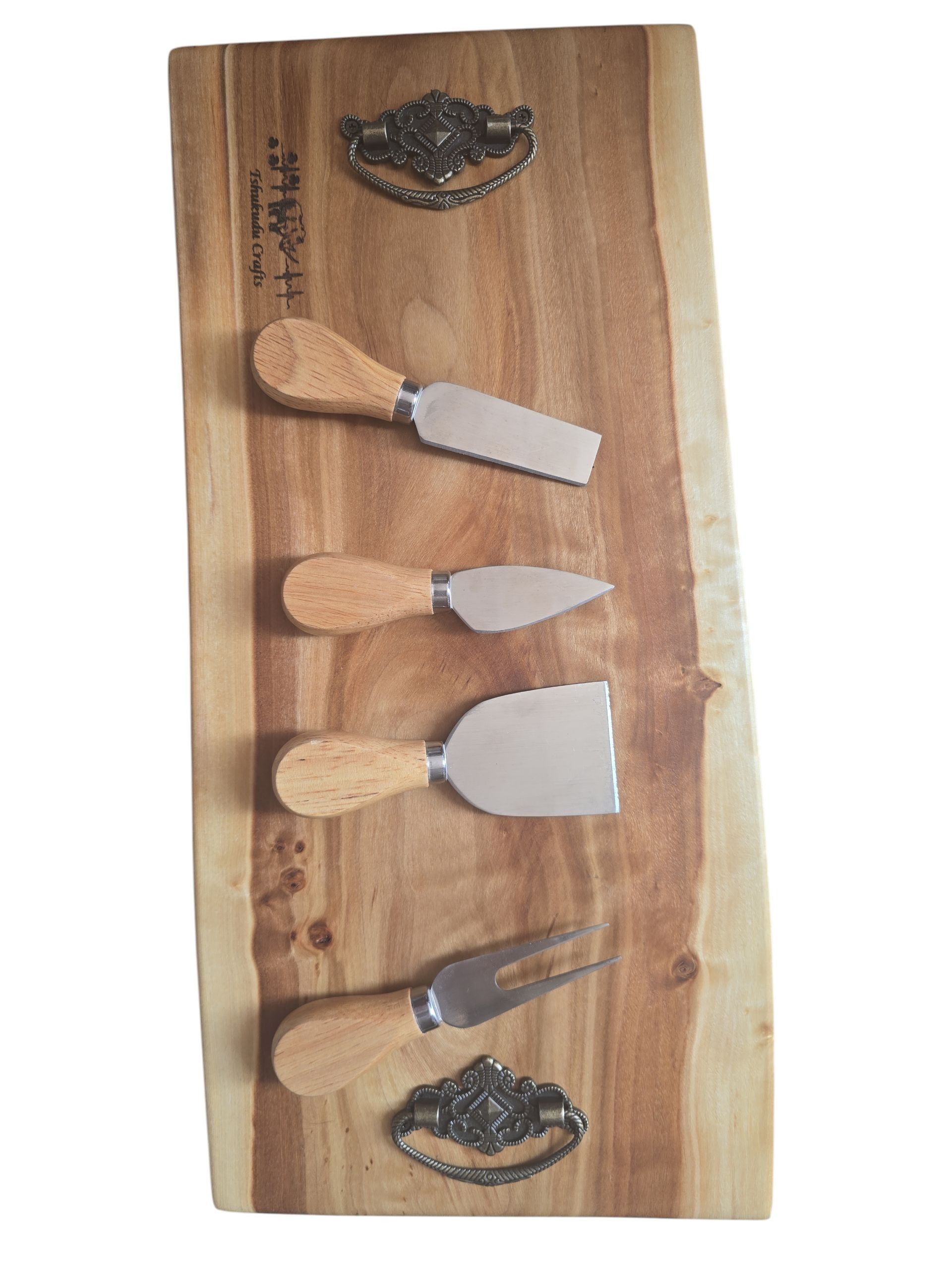 Live Edge Walnut Charcuterie Board with 4-Piece Cheese Knife Set