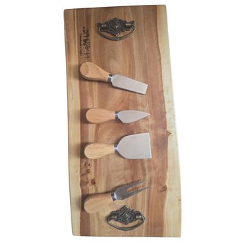 Live Edge Walnut Charcuterie Board with 4-Piece Cheese Knife Set