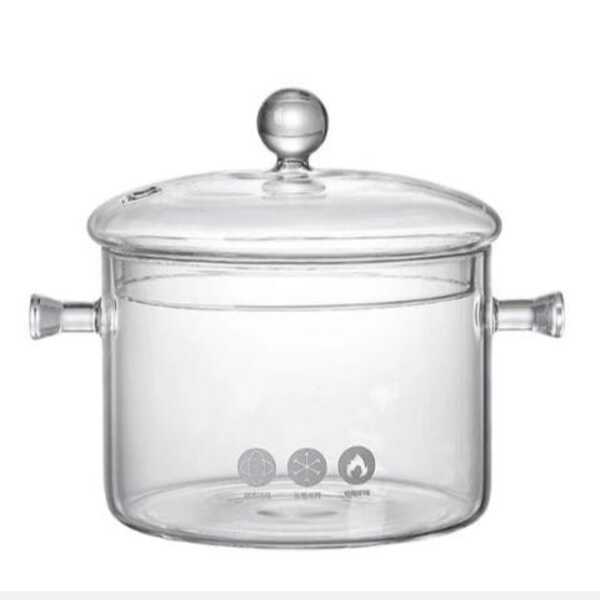Multifunctional Transparent  Borosilicate Glass Kitchen Pot with Lid