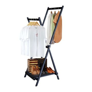 Woodly - Modern Foldable Wooden Clothing Garment Rack - Black