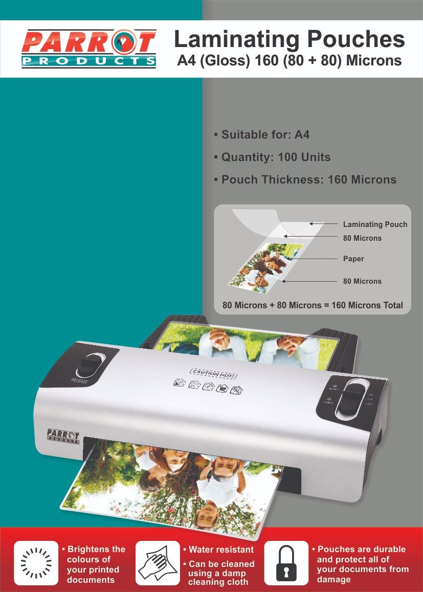 Laminating Pouches (A4 - Gloss - 220x310mm - 160 (80+80) Microns - Box 100)