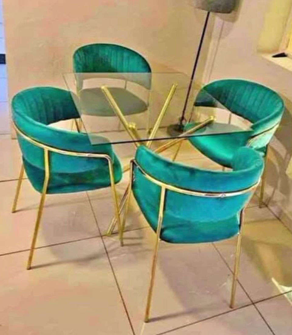 EFURN- JY 4 seater dining set with square glass table (Green)