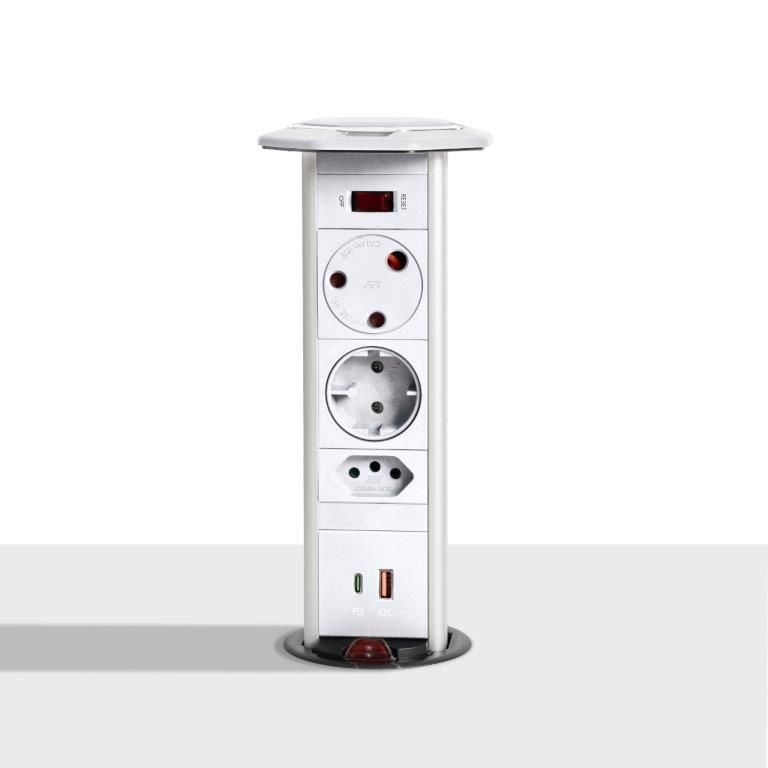 Powerlogic Powerdock MK545 Pull Up Multiplug with 45W USB Charger - White