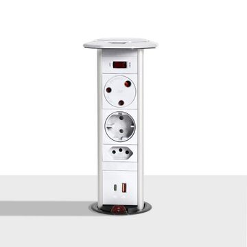 Powerlogic Powerdock MK545 Pull Up Multiplug with 45W USB Charger - White
