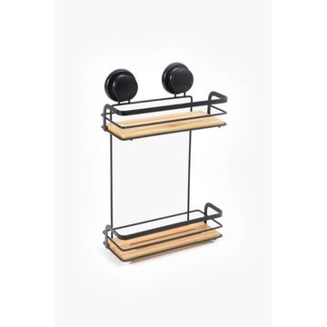 2 TIER BAMBOO SUCTION SHOWER CADDY Modern, Spacious & Easy-to-Install Organizer