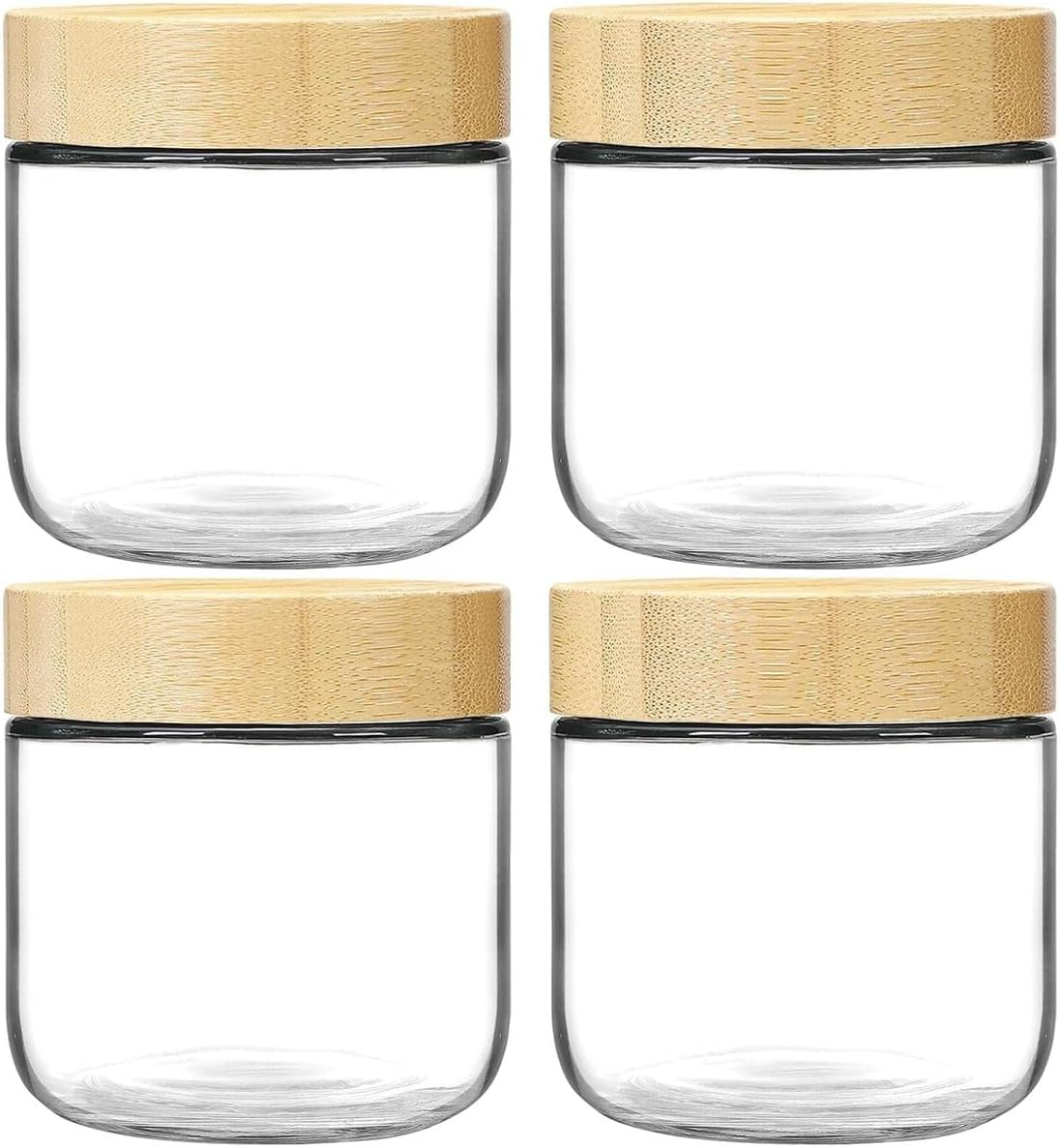 4 Pack Overnight Oat Jars Airtight Container Bamboo Lid Glass Storage-300ml - 300 ml