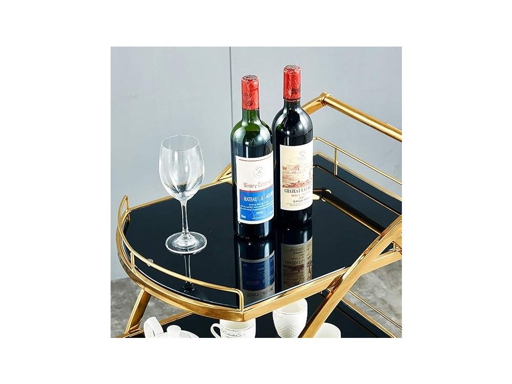 QandAHome-3 Tier Black Gold Serving Trolley