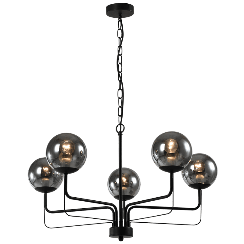 Nightfall Black & Smoke Glass 5-Light Chandelier