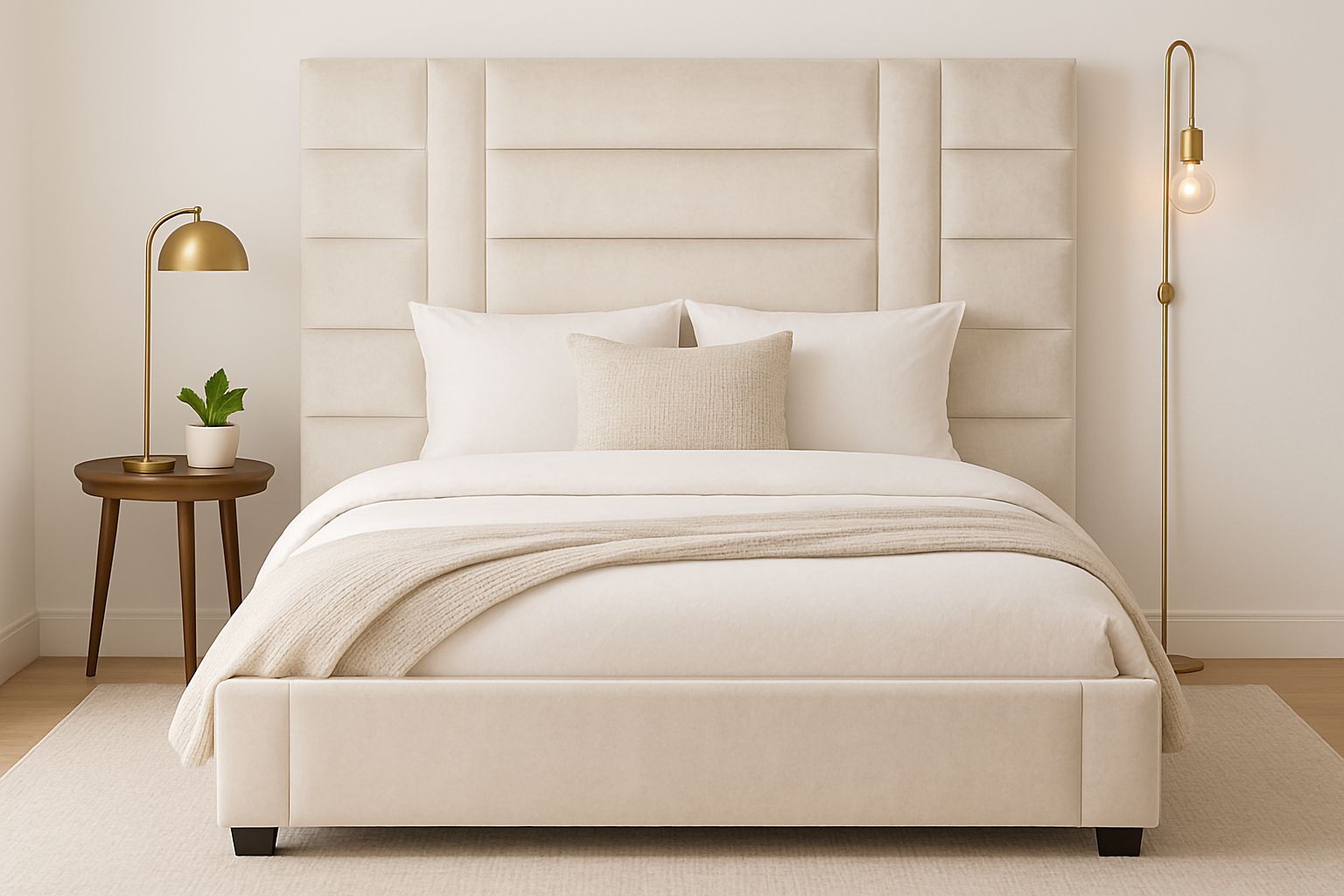 Luxe Upholstered Panel Headboard and Base King- 183cm Base & 280cm Headboard