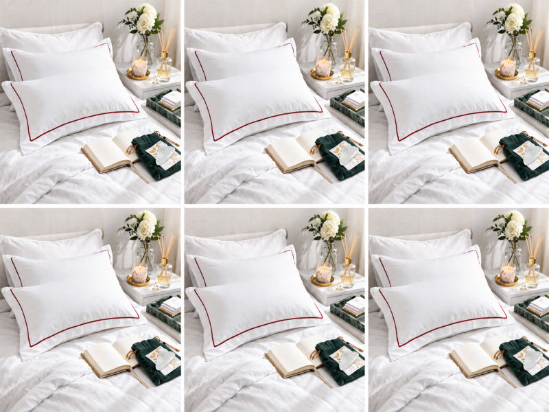 Premium Collection Soft Touch - Oxford Red Pear Satin Stitch Pillow Cover Set - King - (6 Sets)