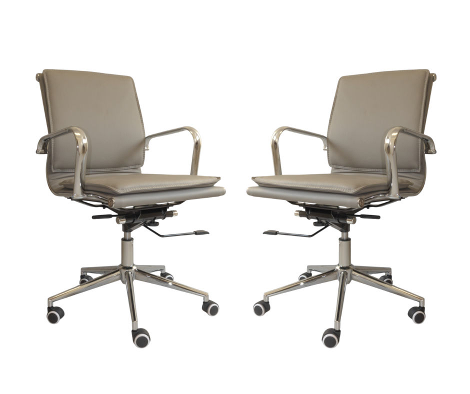 TOCC Classic PU Flat Cushion Medium Back Office Chair Set of 2 - Grey
