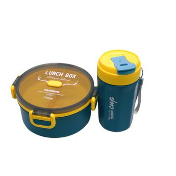 Round Lunch Box Container Double Layer and Travel Coffee Drink Cup 500ml