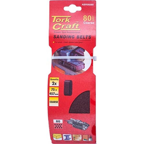 Sanding Belt 75x457mm 80Grit 2 Piece - 12 Pack