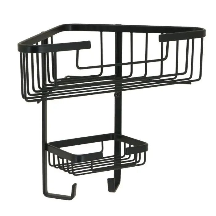 Woodly Corner Shelf, 2 Tier, Stainless Steel, Matt Black