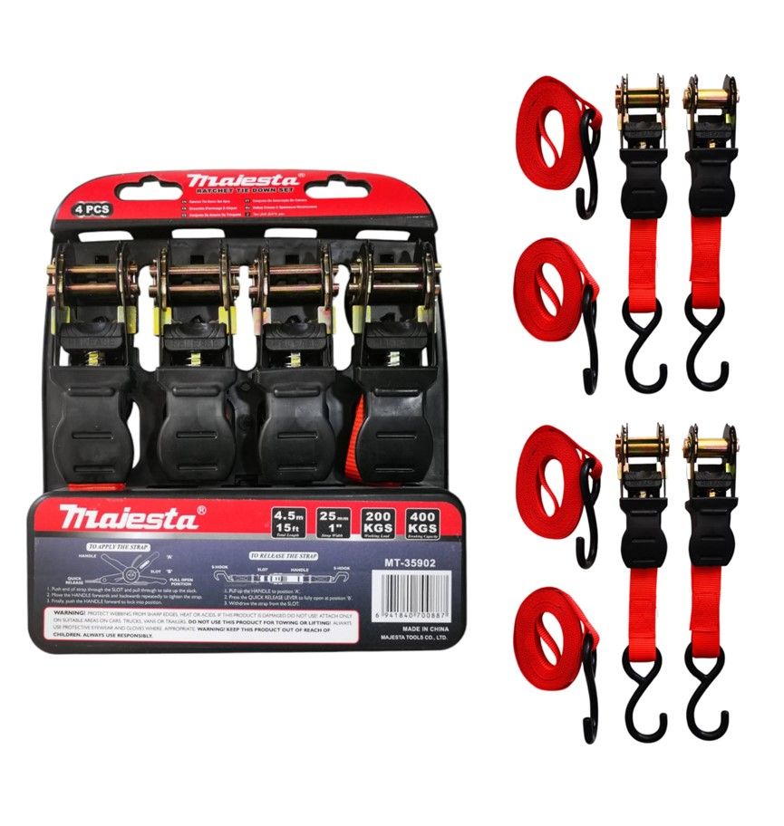 Majesta 4PCS Ratchet Tie Down Set 2.5mm x 4m