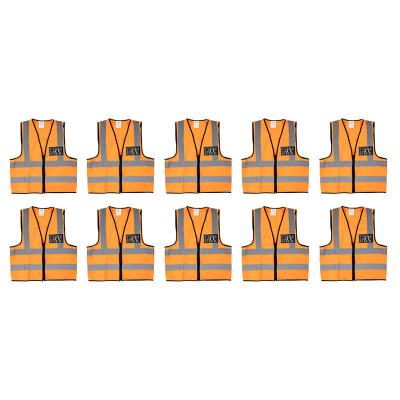 PIONEER SAFETY Vest Reflective Fluorescent Orange Zip Pocket Medium ( 10 Pack )