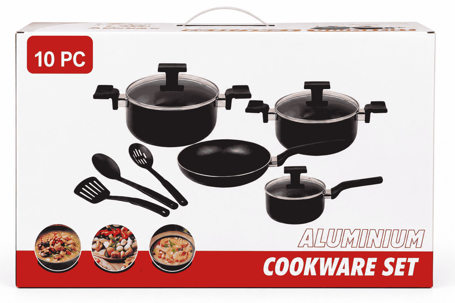 10-Piece Aluminium Cookware Set with Glass Lids – Black