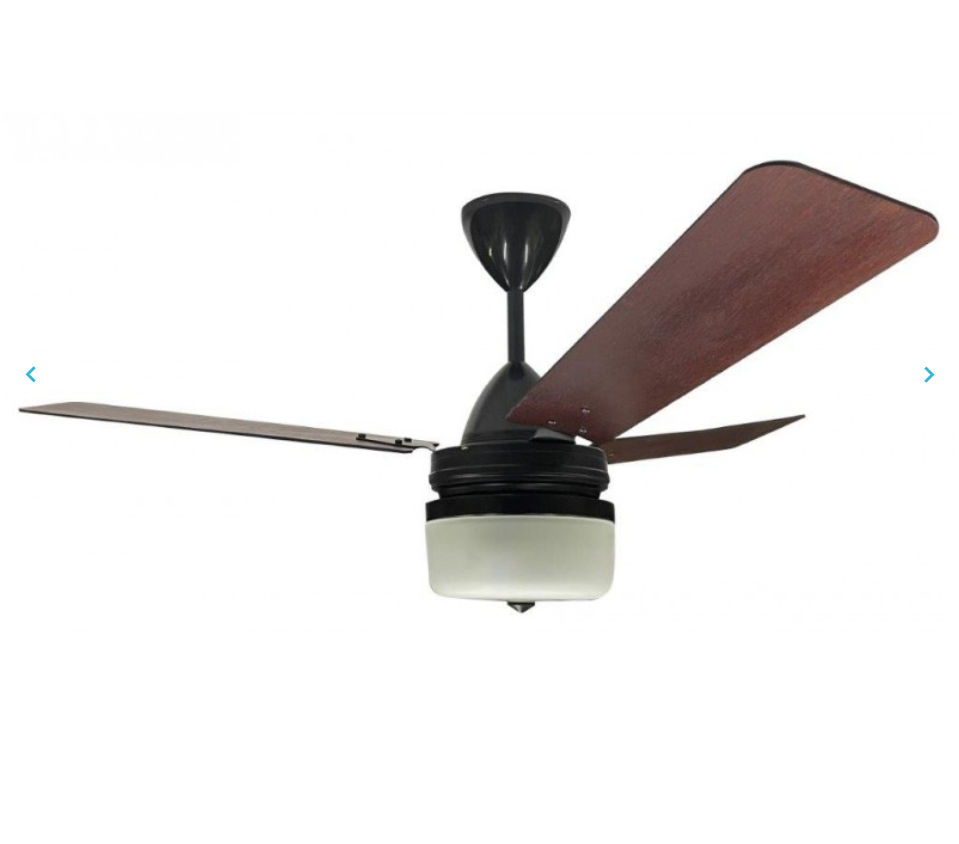 Solent Highbreeze ceiling fan 1400mm Dark Teak Wooden 3-blade, Cleo Light Kit and 5-speed Infra-red remote control - Black