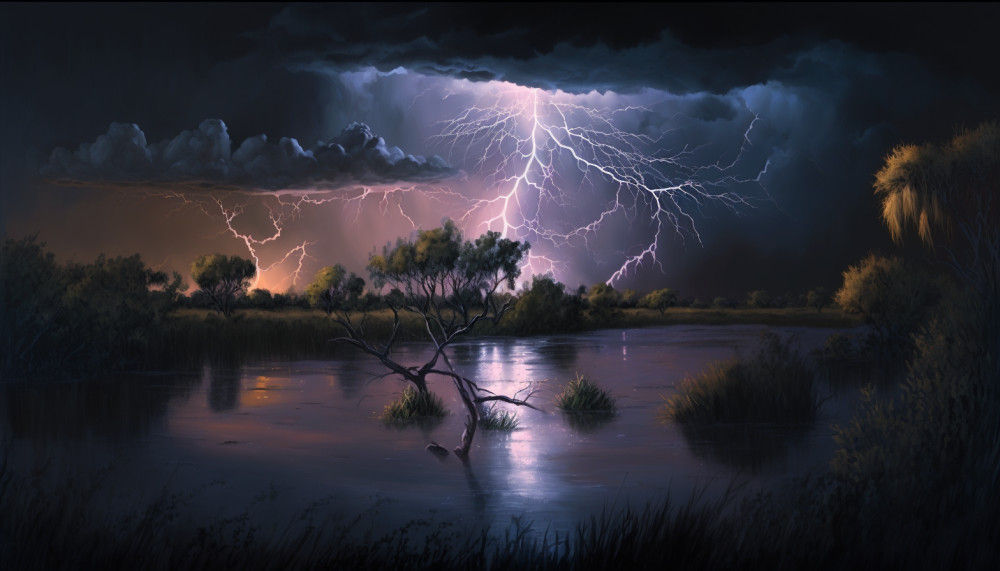 Canvas Wall Art - Canvas Wall Art-Lightning in the Bush  - B1189 - [120 x 80 cm]