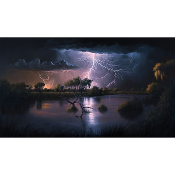 Canvas Wall Art - Canvas Wall Art-Lightning in the Bush  - B1189 - [120 x 80 cm]