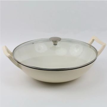 Cast Iron Pan with a Glass Lid 36CM - White