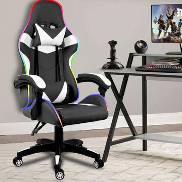 LED Lights Gaming Chair - White/Black