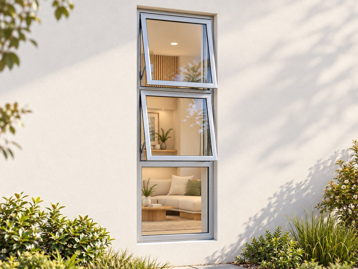 Kenzo Premium Top-Hung Aluminium Window - Silver, 600 1800 mm, Two Stacked Openers with Fixed Lower Pane, Clear Glass