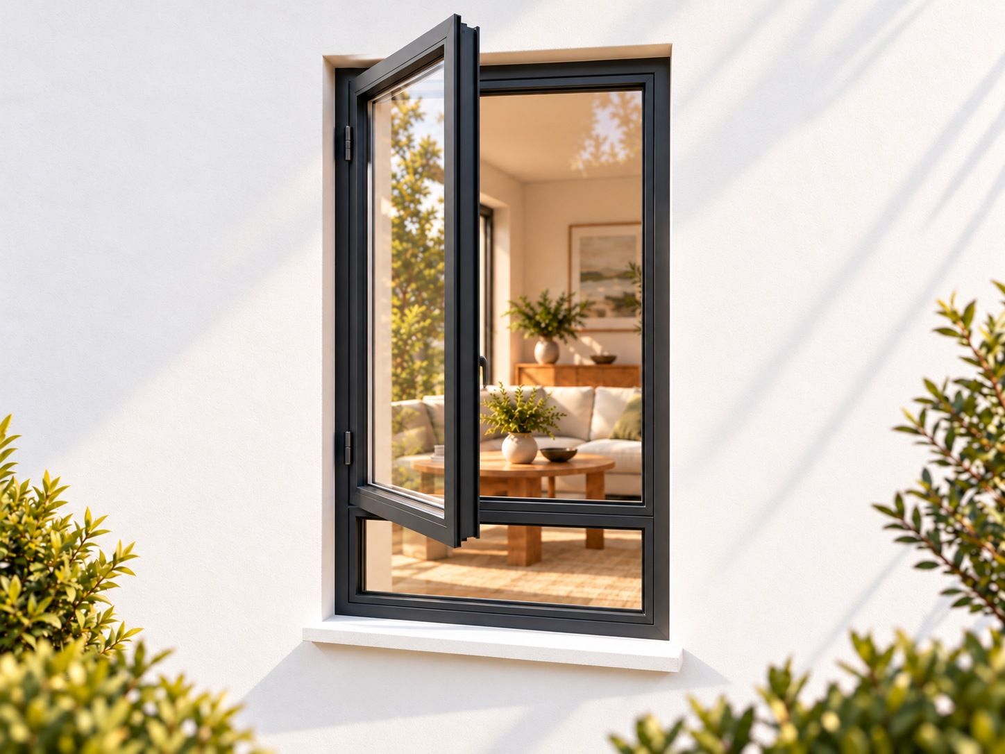 Kenzo Premium Side-Hung Aluminium Window - Charcoal, 600 1500 mm, Left Side Opener with Fixed Bottom Pane