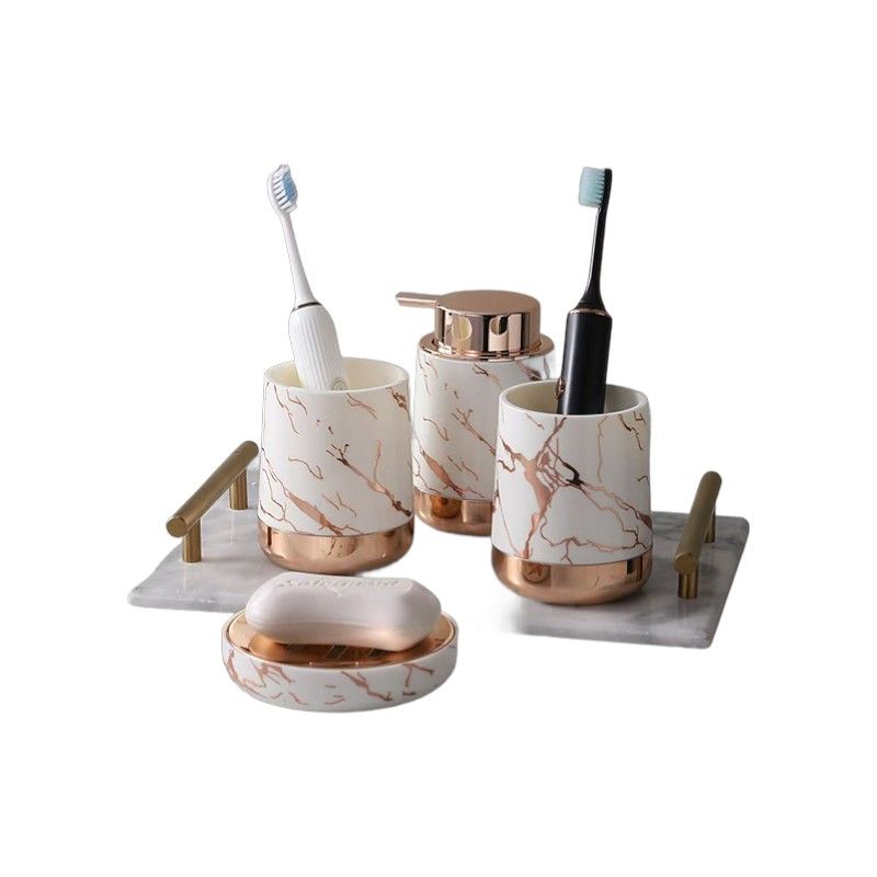 4-Piece Bathroom Accessory Set - white/gold