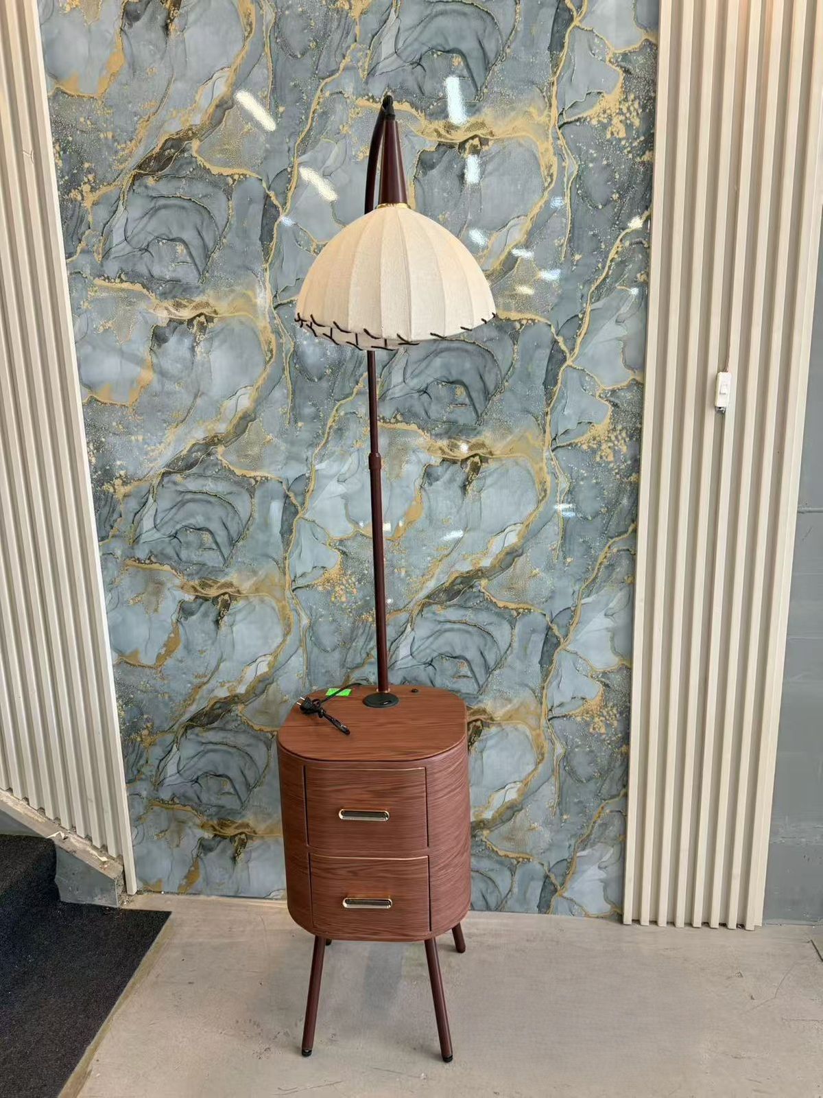 LBM Two Drawer Bedside Table with a Lamp