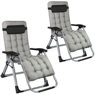 Folding Recliner Lounger Chairs With Detachable Cushion - Set of 2