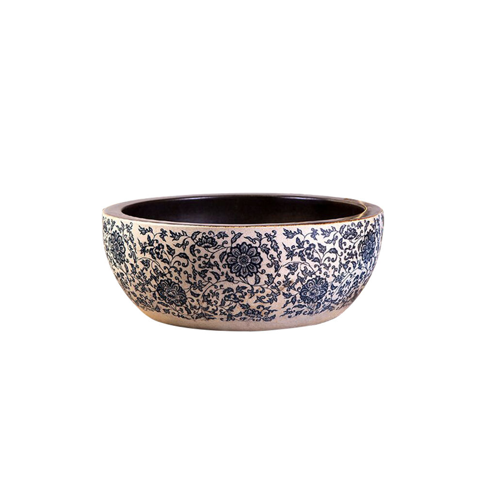 TCB001- Dark blue floral round basin