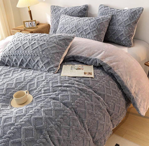 Geometric Sherpa 5 Piece Comforter Set - Grey - Queen/King Size