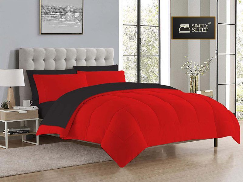 Reversible Comforter Set - 90 GSM Micro Fibre - Racing Red - Jet Black, Double