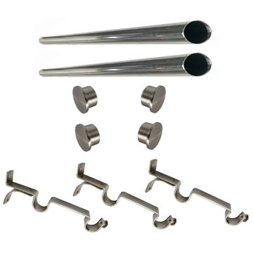 Matoc 25mm Double Curtain Pole Set -SIlver -Dbl extend brkts -Flat End Caps -2.5m