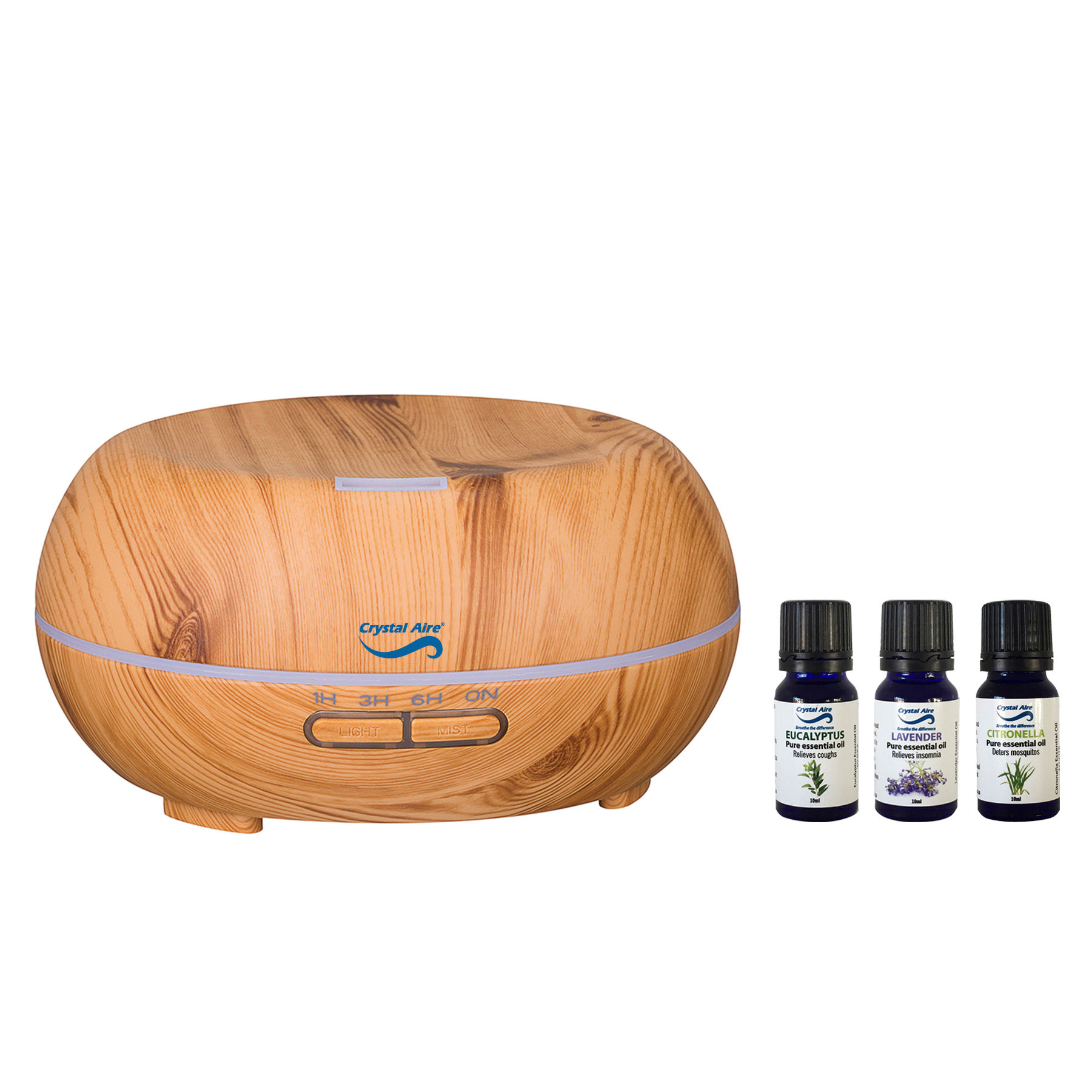 Crystal Aire Bean Ultrasonic Aroma Diffuser With Lavender, Eucalyptus And Citronella Essential Oils