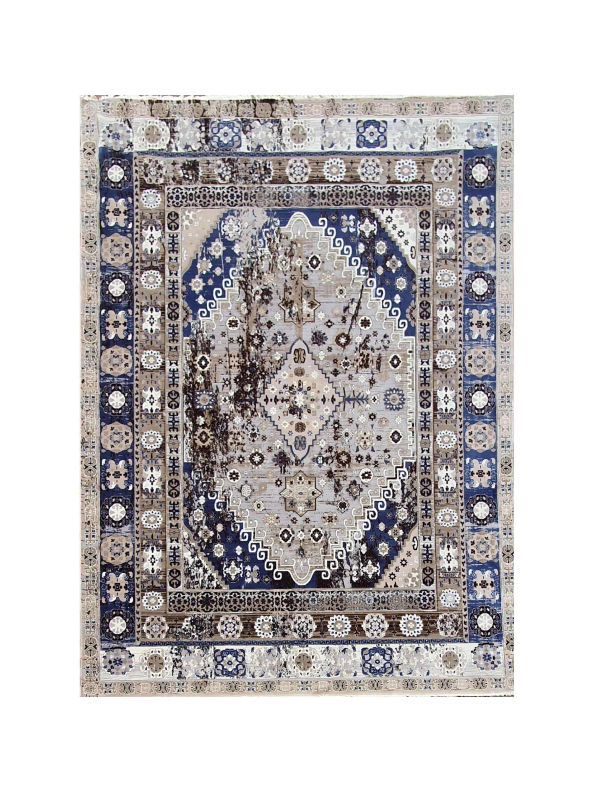 BK Carpets & Rugs - Modern Persian Style Indoor Rug - 2m x 2.9m - Grey- Brown - Blue
