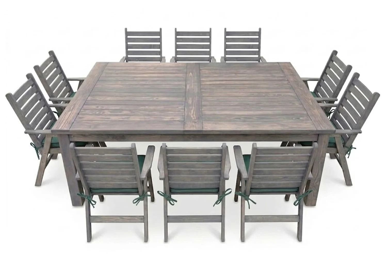 Aged Pine Patio Dining Set 10-Seater 2400 x 1600 mm x1 Table x10 Highback Chairs x10 Green seat cushions included (Undercover Only)