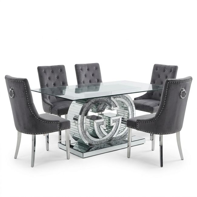 KC FURN-Milano 200cm Luxury Glass Dining Set
