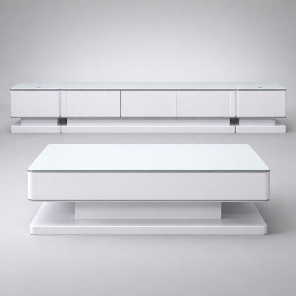 Lucky Furn Modern High-Gloss White TV Stand & Coffee Table Set