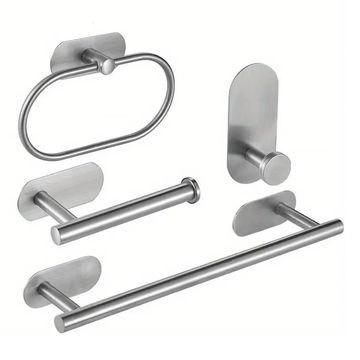 4Pc DIY Self-Adhesive Bathroom Accessory Set - SILVER