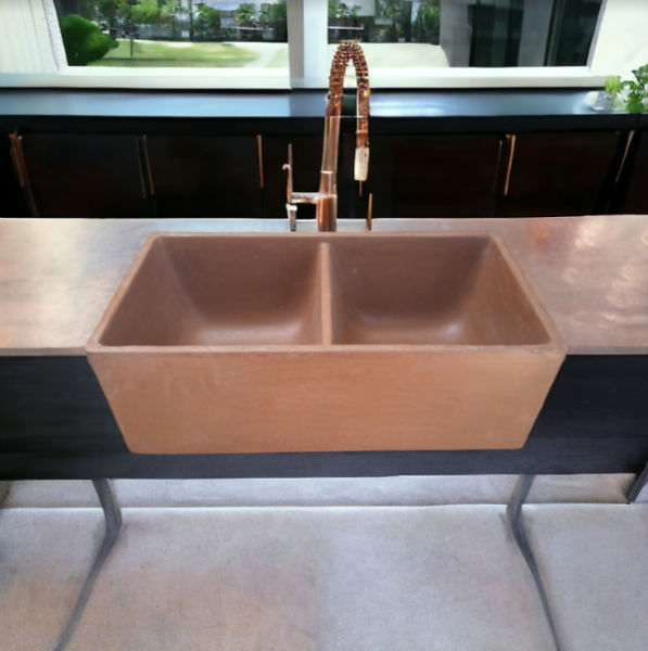 Large Choc Plum Double Concrete Kitchen Butler Basin 80x40x27cm